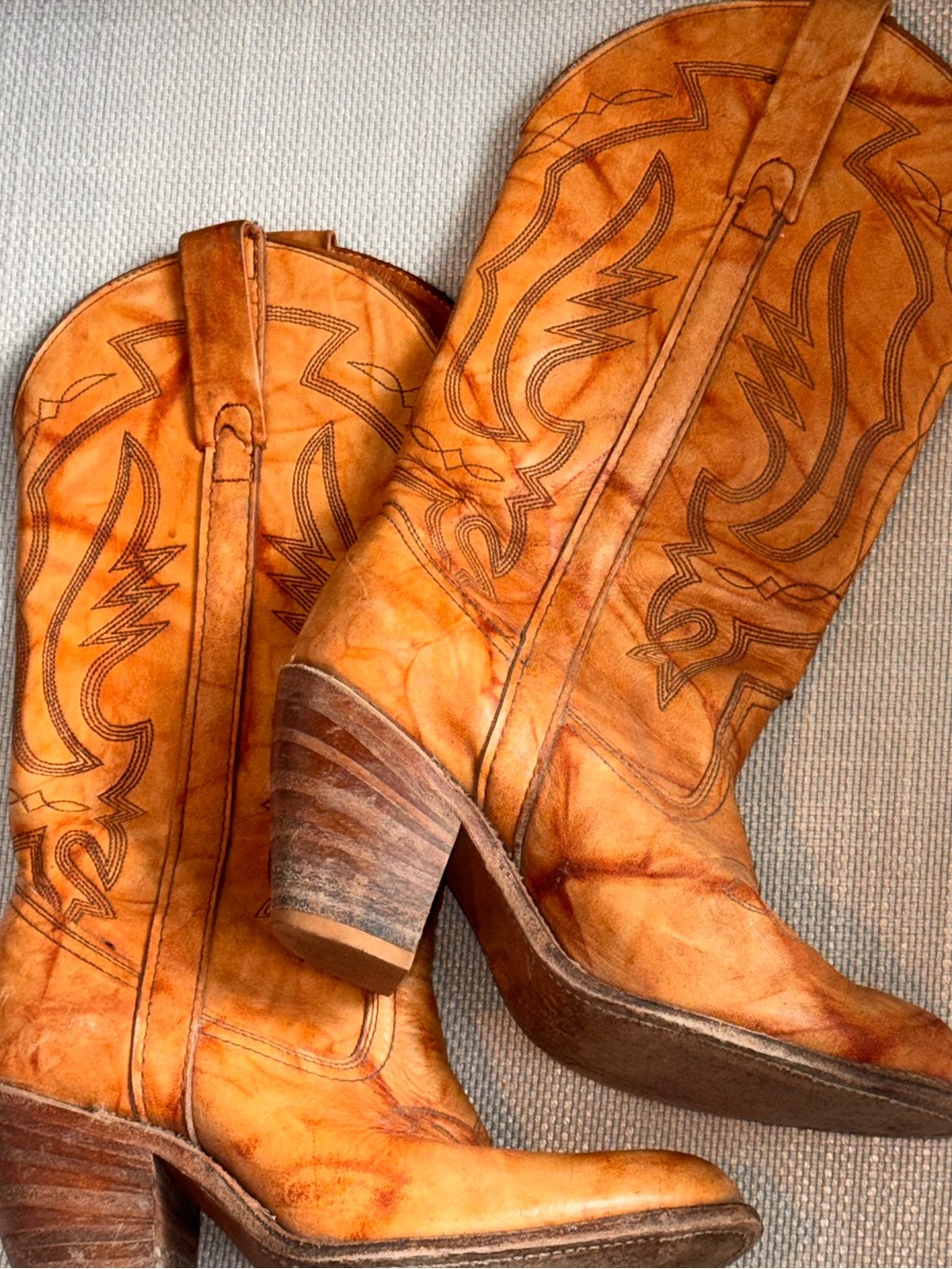 Miss Capezio Cowboy Boots Varigated Leather Stitched Western Style Sz 7.5